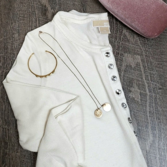 Michael Kors long sleeve rhinestone button top, M - Picture 2 of 8